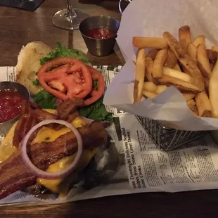 Delicious burger and fries