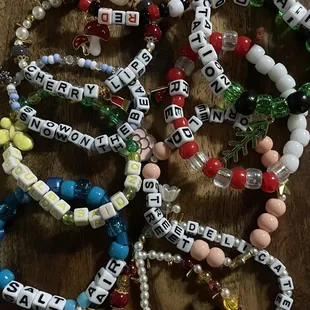 Some bracelets I made with beads bought from the store (not the letters though)