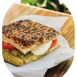 Caprese house signature sandwich flat bread furikake