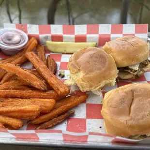 Pulled Pork Sliders with sweet potato fries