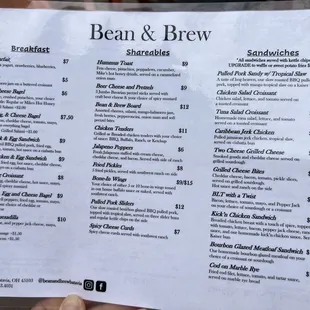 Half of the menu