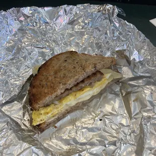 Sausage egg and cheese on 7 grain