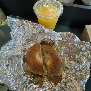 Egg and Cheese Sandwich, Orange juice