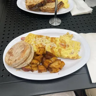 Ham and Cheese Omelette with home fries and muffin