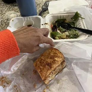 Half of Chicken chipotle sandwich &amp; salad.