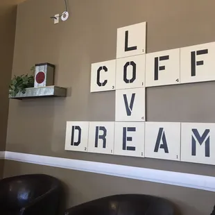 Love the rustic coffee shop decor.