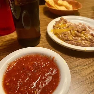 Complimentary salsa (mild or hot) w chips &amp; bean dip (dip is extra $)