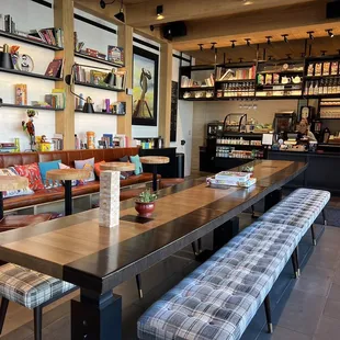 Lots of books and seating.