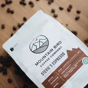 a bag of coffee beans