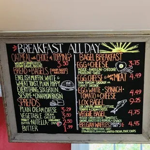 breakfast menu and price list