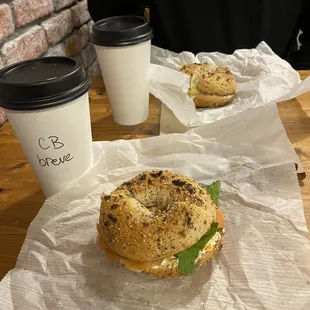 a bagel and coffee