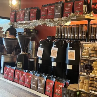 a coffee shop with a variety of coffees