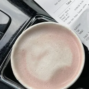 Hot ruby cocoa latte.  To go