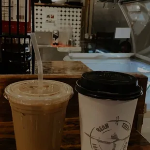 Gingerbread latte and iced vanilla latte