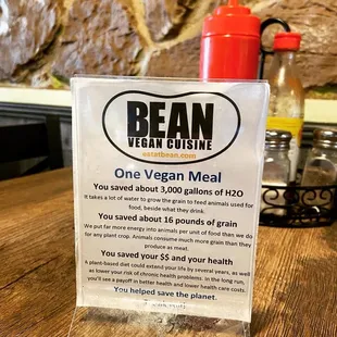 a sign on a table