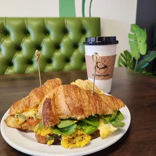 Breakfast croissant and latte