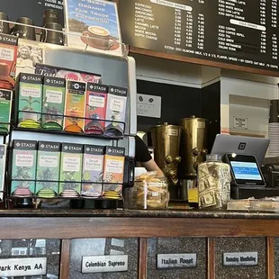 a display of beans and coffee