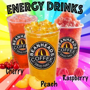 a variety of drinks with a rainbow background