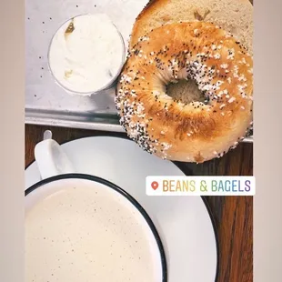 a bagel and a cup of coffee