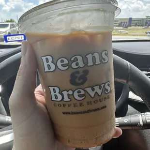 Almond milk. Shot of espresso. Sugar free caramel drizzle and SF vanilla syrup. Nice thick coffee flava