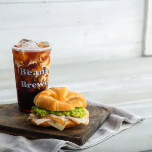 a sandwich and a drink