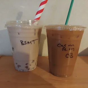 Boba tea and caramel cold brew