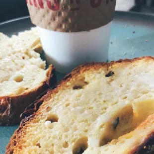 &quot;Toasted&quot;  Toasted almond latte with toasted jalapeño cheese bread