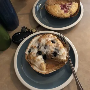 Top: raspberry white chocolate scone Bottom: blueberry lemon scone.