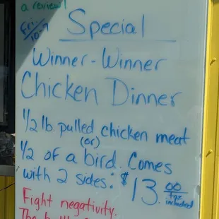 a menu on a sign