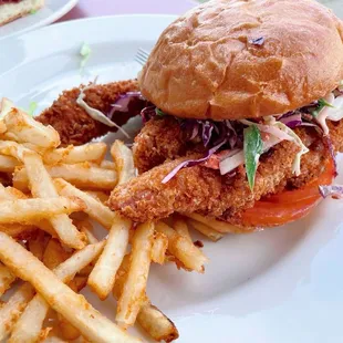 Fried Chicken Sando with twice fried fries $15.95
