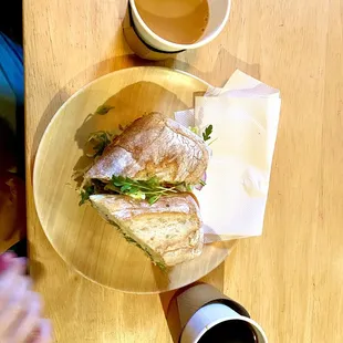 Coffee, Latte, and Turkey Sandwich