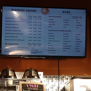 Blended and boba menu