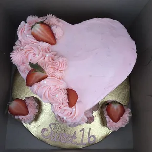 Strawberry vegan, gluten free, &amp; almond free cake w 2 cupcakes.