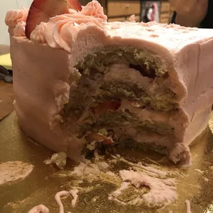 Beautiful layers of strawberry vegan, gluten free, &amp; almond free cake.