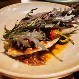 Seared Snapper with sweet and spicy  peppers and sauce