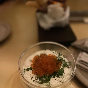 Chips 'n dip with trout roe