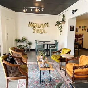 a living room and dining area