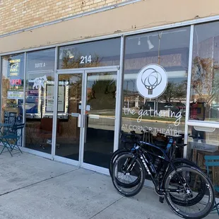 two bikes parked outside