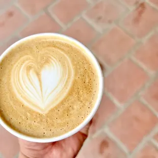 Vanilla Nutmeg Latte. Sweet vanilla with nutmeg notes and a frothy heart to make you feel loved. This is pretty damn good.