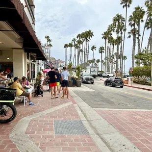Exterior seating to the left. Beach to the right.