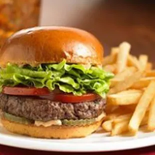 a hamburger and fries