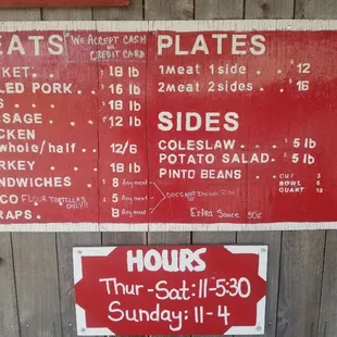 Meats, plates, sandwiches, sides, specialty menu, drinks, outdoor seating, family friendly environment.