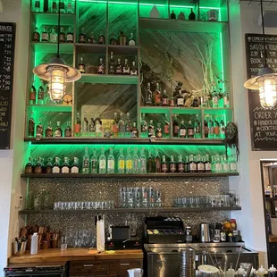 bar with green lights