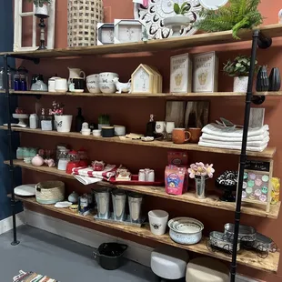 a shelf full of items