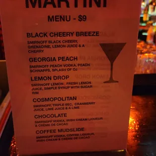 Martini menu
