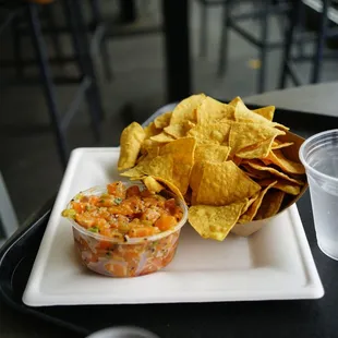 Salmon poke and chips
