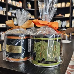 two bags of bear food on a table