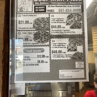 menu for bear mountain pizza