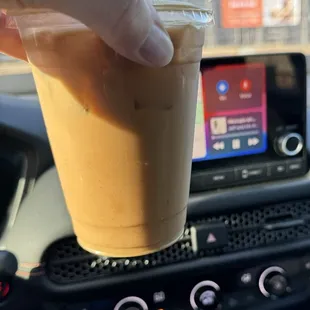 Iced dirty chai with oatmilk