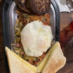 Skillet Breakfast and added sausage and toast!